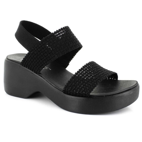 Skechers Cali Rumble On Black Women Sz 9 Luxe Foam Comfort Sandals Stretch Strap - Picture 1 of 7